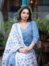 Women Plus Size Blue Pure Cotton Kurta Set With Dupatta